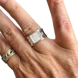 Boho Silver Geometric Ring with Moonstone Center